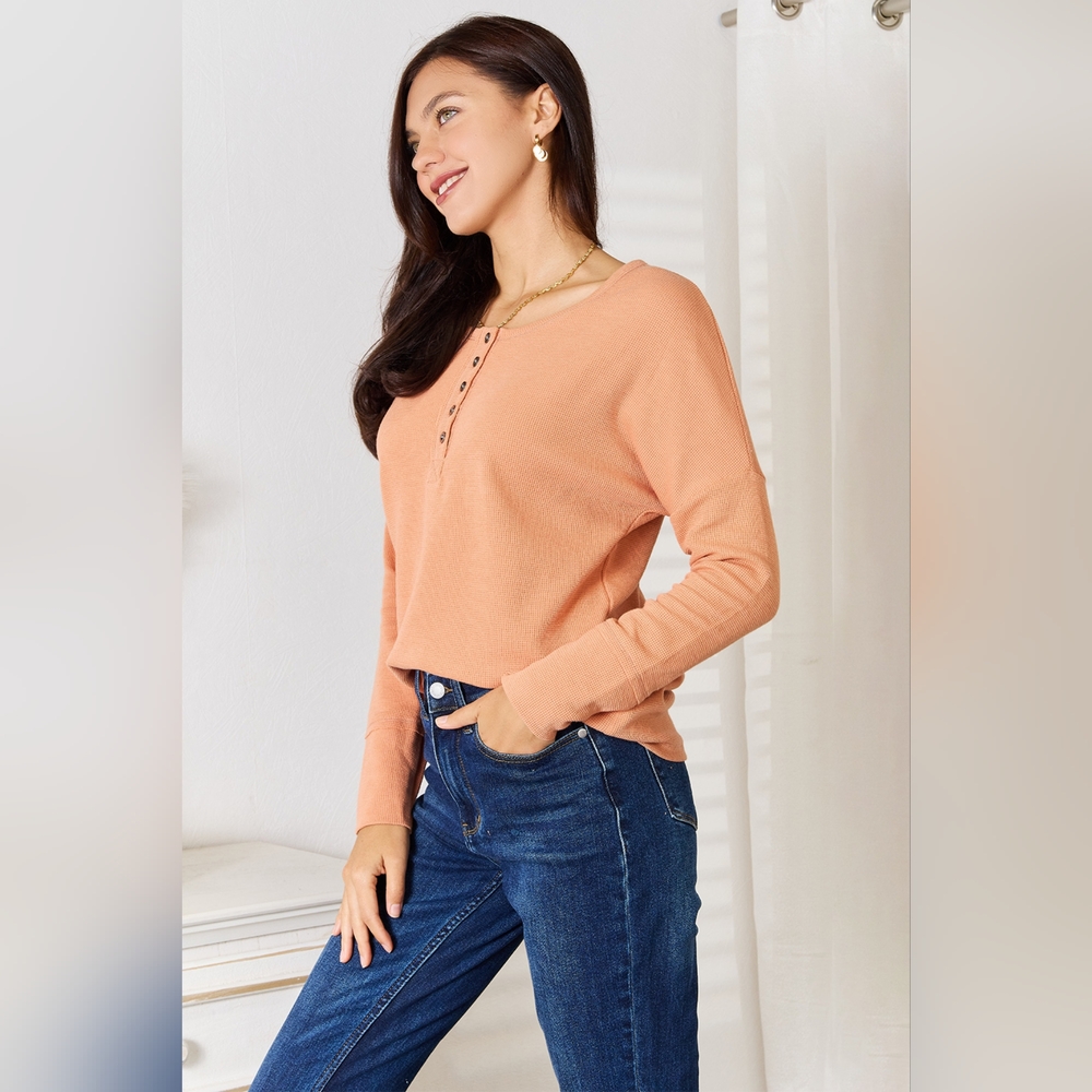 Basic Bae Half Button Long Sleeve Top - Picture 8 of 11